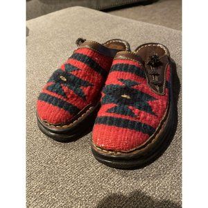 Born Womens 7M Southwest Indian Mule Clogs Sandals Red Wool Brown Leather B0981